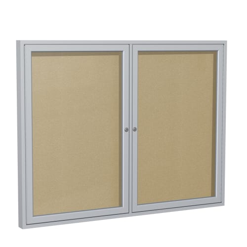 Ghent 2 Door Enclosed Bulletin Board, Vinyl with Satin Frame, 3' X 4', Caramel